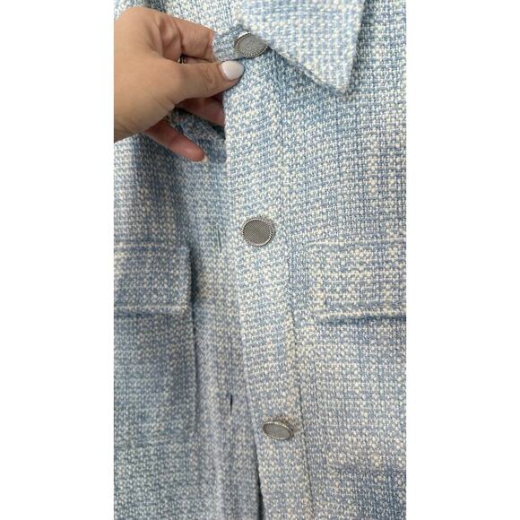 Zara Blue and White Tweed Cropped Long Sleeve Shacket Size Small 1752 - Picture 3 of 9